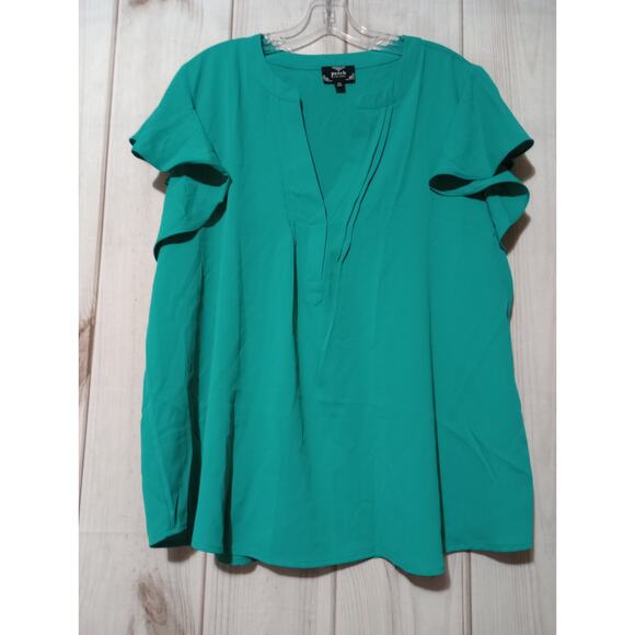 Perch Shirt‎ Ladies 1x Teal Flutter Sleeve VNeck - Picture 1 of 7